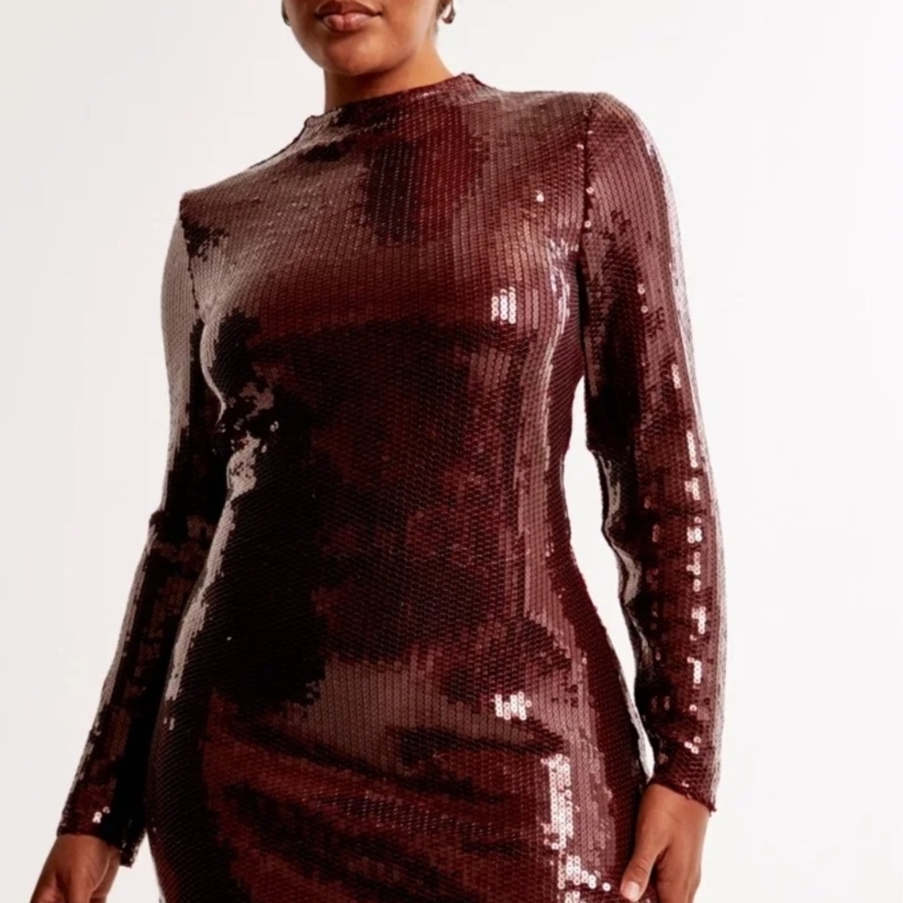 Abercrombie & Fitch Sequin Long Sleeve Dress - Brown
